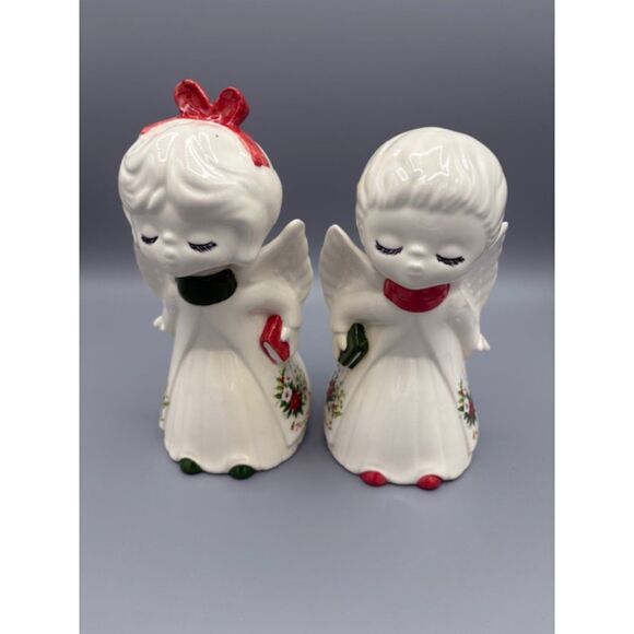 Extra Large Vintage Ceramic Kissing Angels Christmas Red White Green - Picture 1 of 7